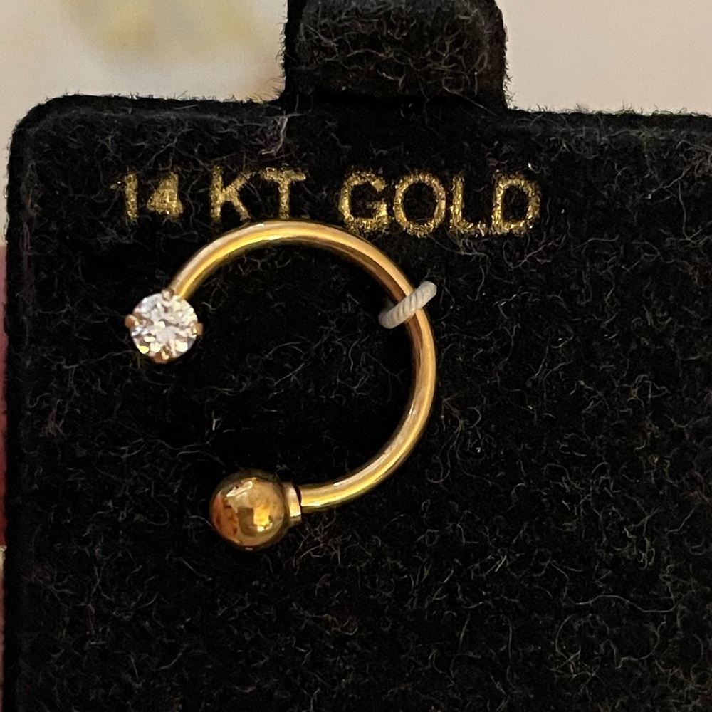 14k gold belly button ring with cz brand new